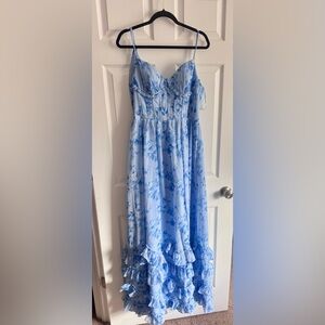 Elegant Blue Floral Maxi Dress